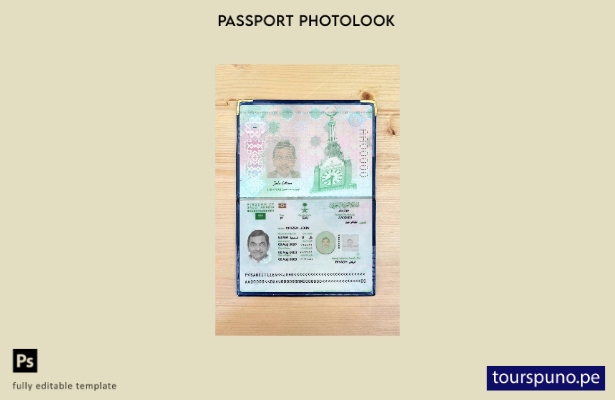 listo para imprimir la plantilla de presentación fotográfica del pasaporte de Ar